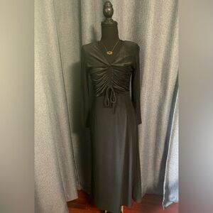 Vintage Lucky Bird Black Long Dress with Sleeves